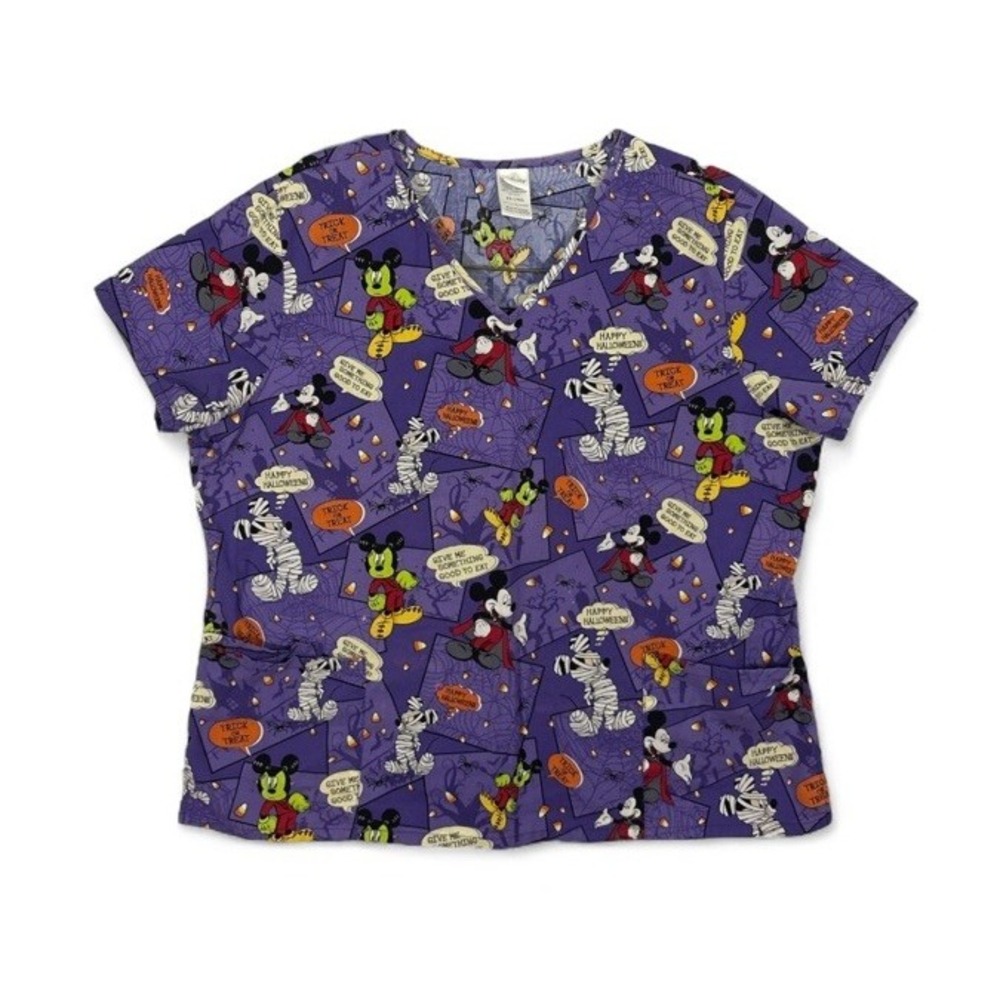 DISNEY MICKEY MOUSE HALLOWEEN PURPLE SCRUB TOP SIZE 2X